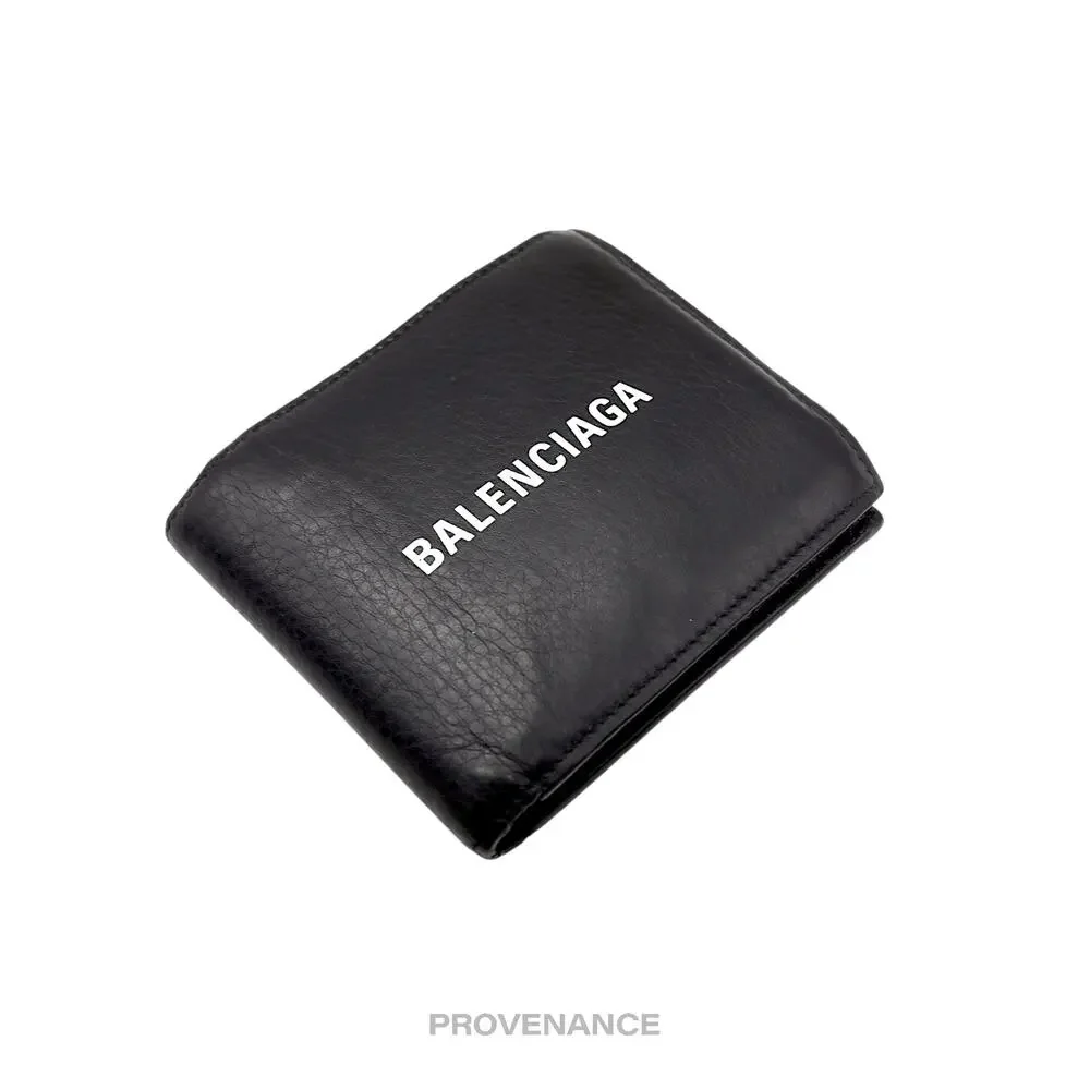 🔴 Balenciaga Logo Bifold Wallet - Black Leather